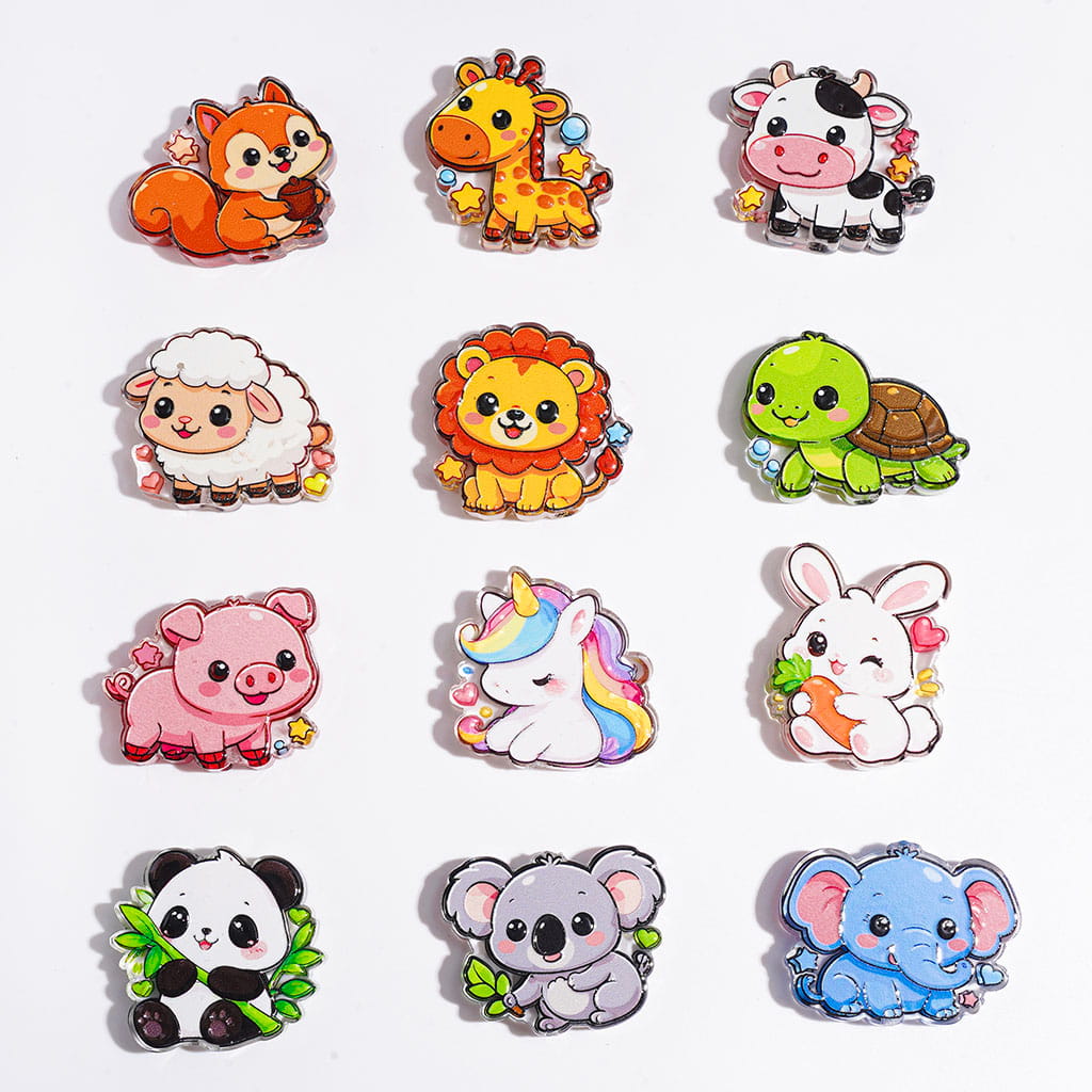 Cute Animal Acrylic Beads, Lion Pig Bunny Panda Koala Elephant Horse Sheep Turtle Cow Squirrel Giraffe, Semi-Clear, Random Mix