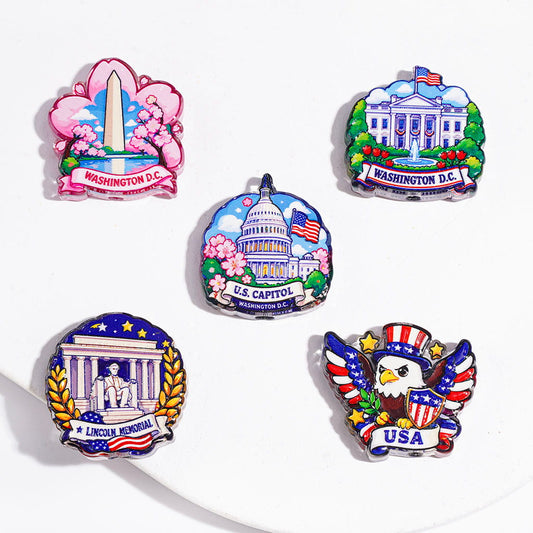 Acrylic Beads American Washington City Series, U.S. CAPITOL & Lincoln Memorial & Bald Eagle & White House & Washington Monument, Random Mix