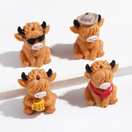 Acrylic Beads Brown Highland Cattle with Various Outfits, Random Mix
