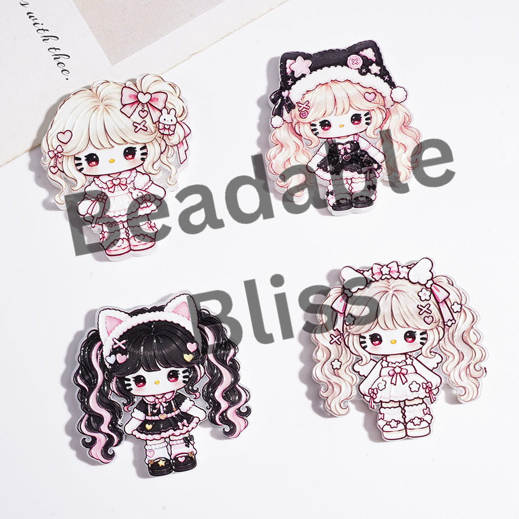 Acrylic Beads Cute Cat Character with Various Wig and Dress, Random Mix