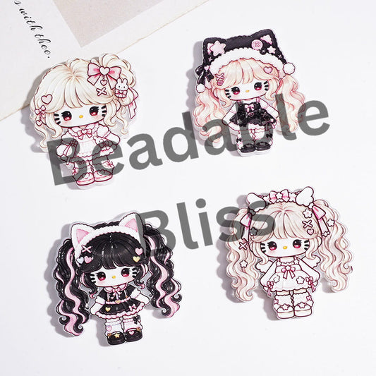 Acrylic Beads Cute Cat Character with Various Wig and Dress, Random Mix