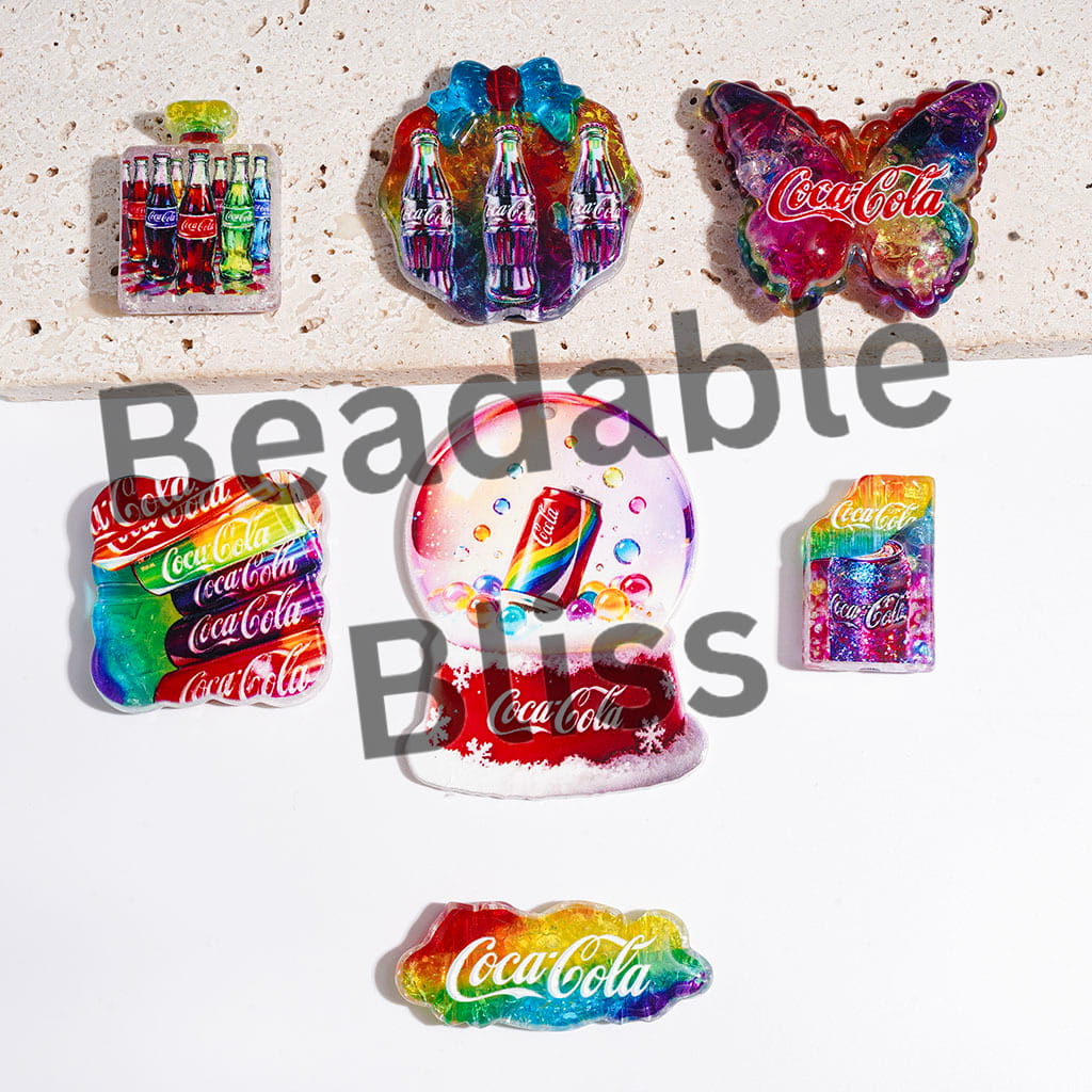 Acrylic Crackle Beads and Pendants Soda Drink Series, Rainbow Style, Random Mix