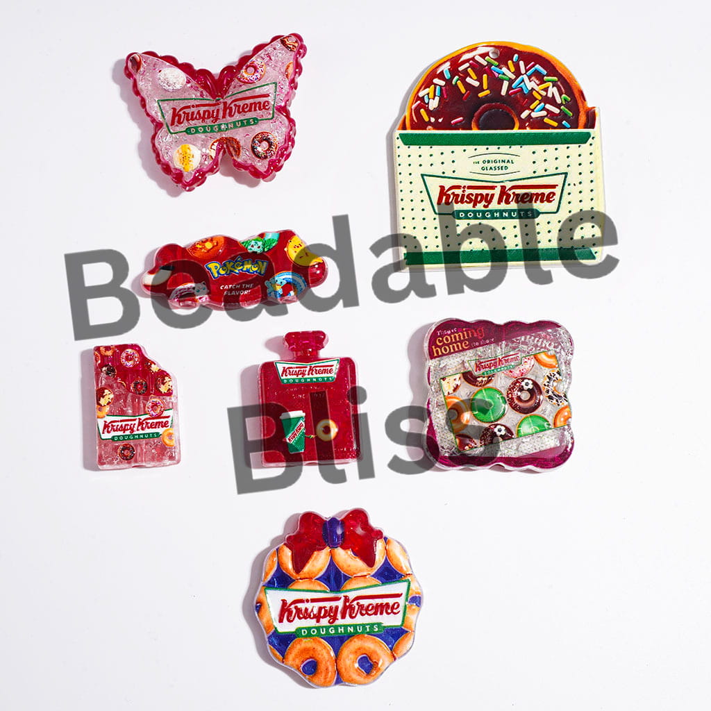 Red Style Acrylic Crackle Beads and Pendants, Dessert Doughnut Theme, Random Mix