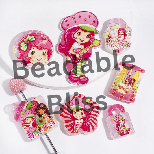 Berry Girl Character in Pink Series Acrylic Beads and Pendants, Random Mix