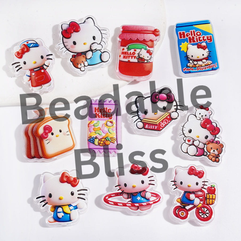 Acrylic Beads with Diverse Style Cute Cat Characters Series, Semi-Clear, Random Mix