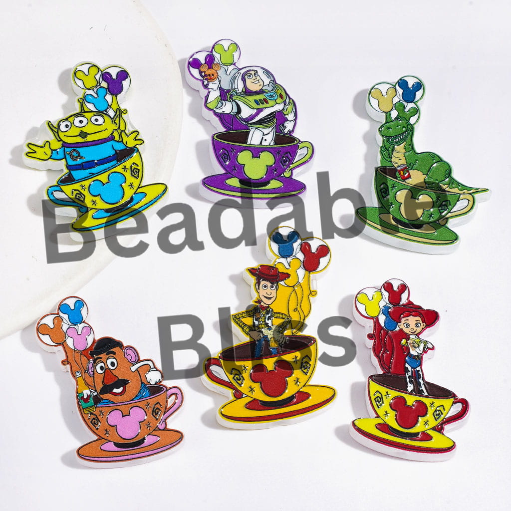 Toy Adventure Character Sitting on Teacup Acrylic Beads, Random Mix