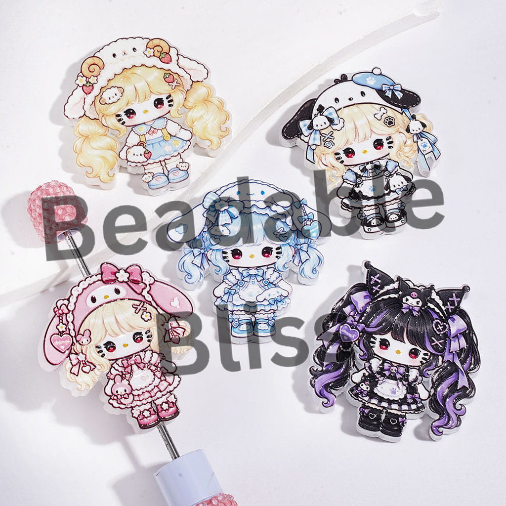 Acrylic Beads Cartoon Girl with Adorable Character Style, Random Mix