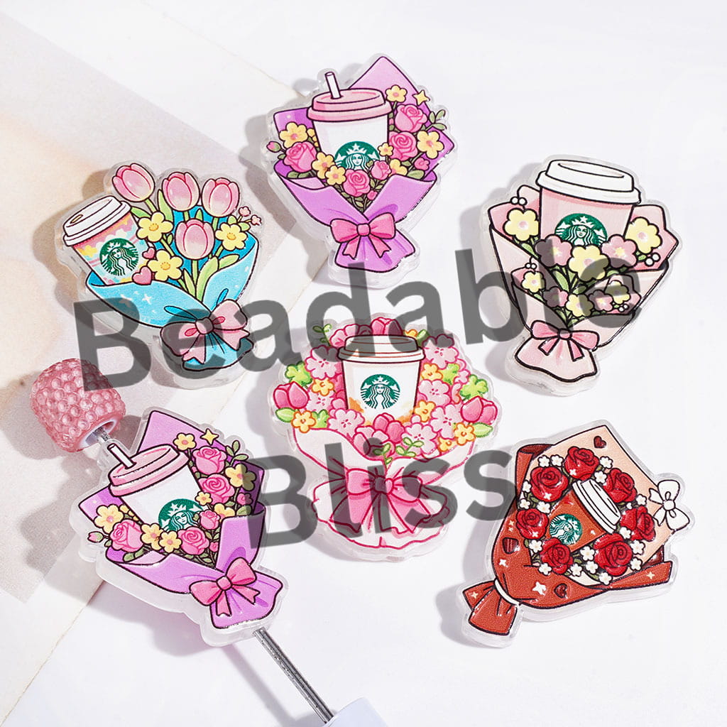 Diverse Style Flower Bouquet with Coffee Acrylic Beads, Random Mix