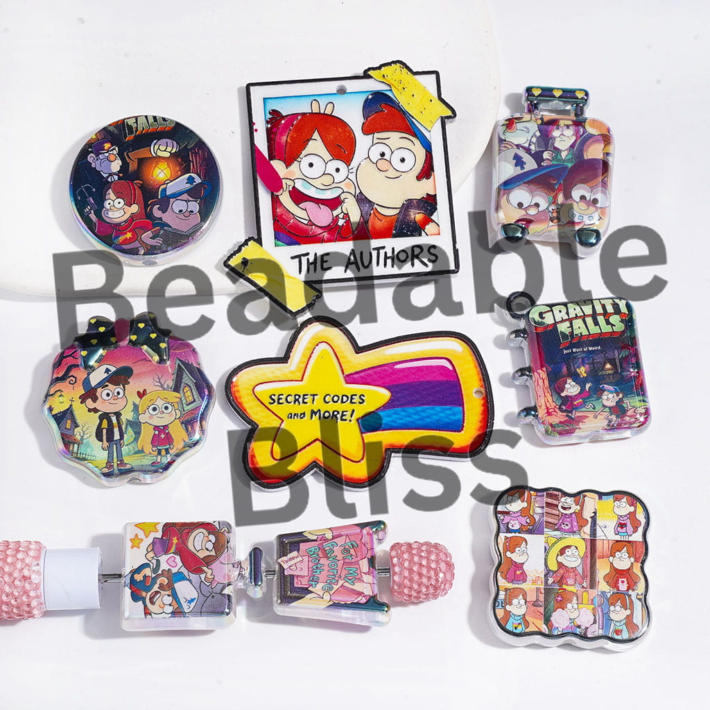 UV-Coated Acrylic Beads and Pendants with Mysterious Town, Random Mix