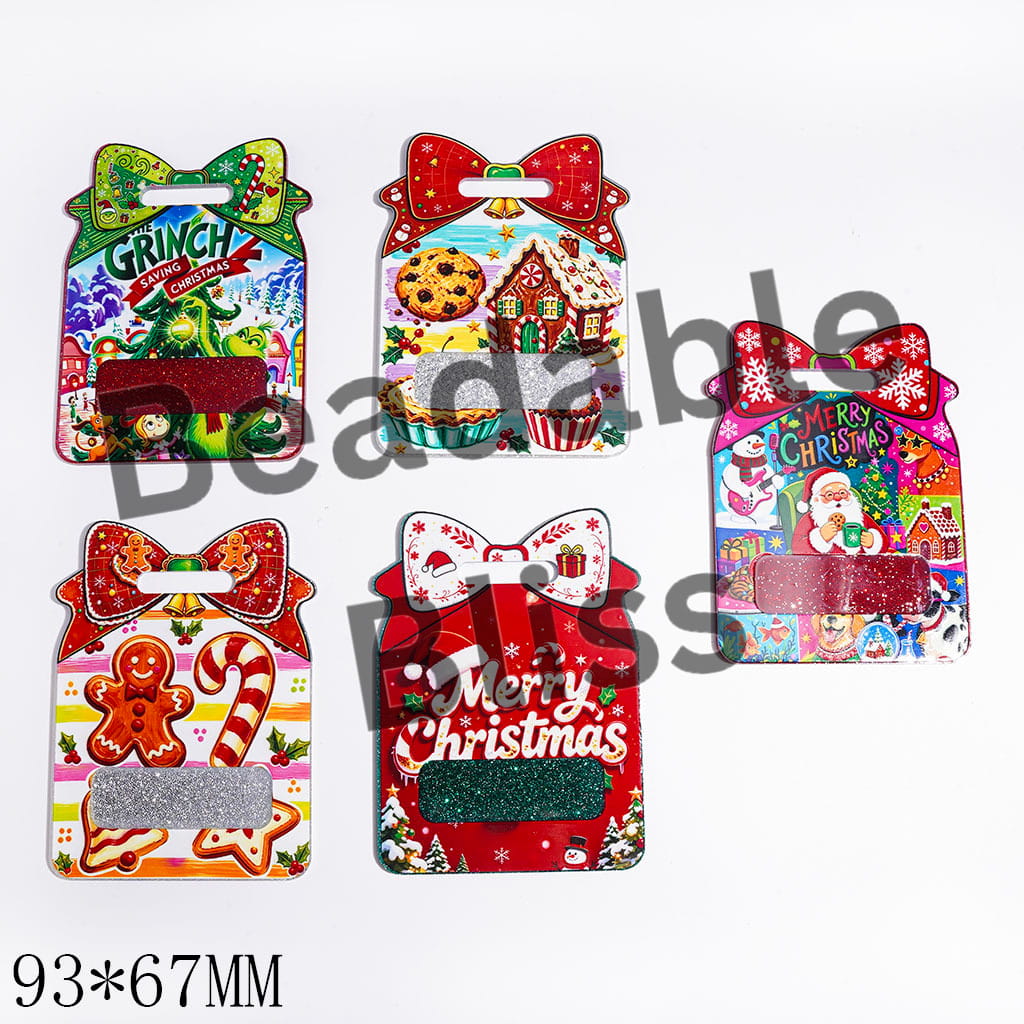 Christmas Acrylic Pendants for DIY Baggage Tag and Work Card, Gift Box with Red Green Silver Glitter, 93*67MM, Random Mix