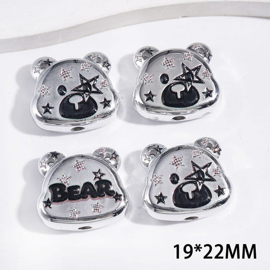 Horror Bear with Star Acrylic Beads and Pendants, 19*22MM, Two Lifting Hole, Silver Colored