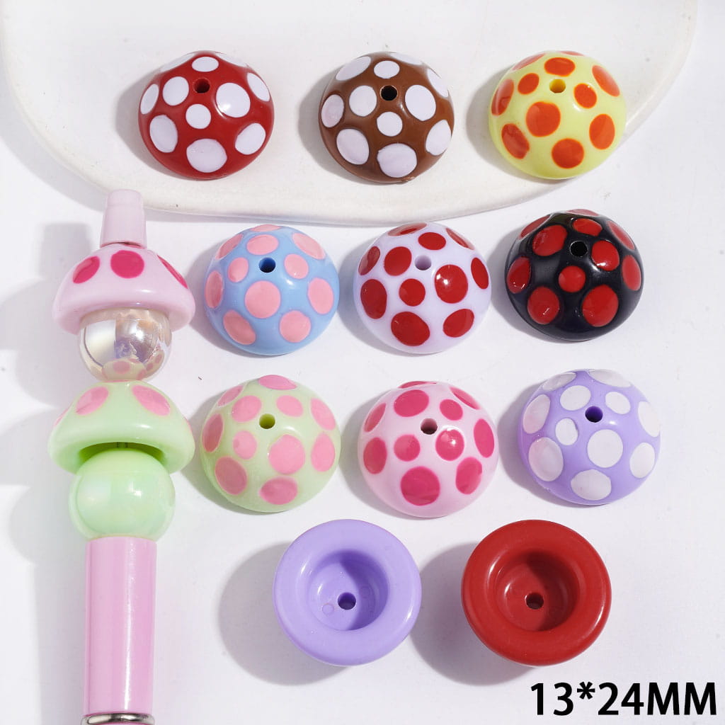 Mushroom with Polka Dot Acrylic Beads, 13*24MM Multi-Color Random Mix