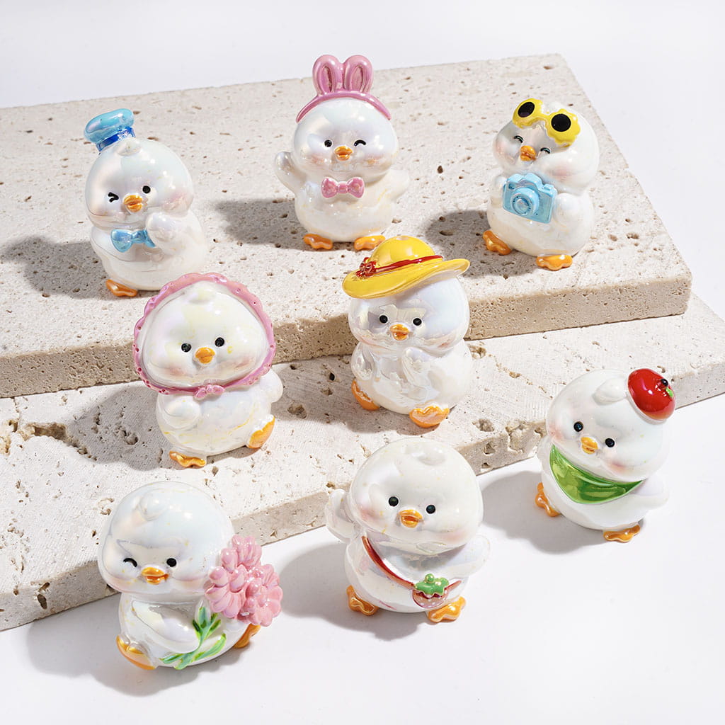 UV Coating Cute White Duck with Yellow Duck Feet Acrylic Beads, Outdoor Scenery Appreciation Series, Random Mix