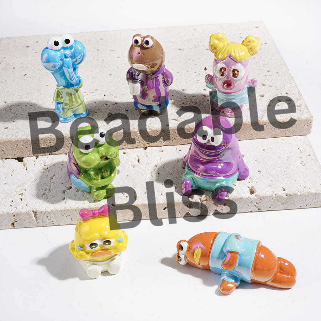 Acrylic Beads Bromidic Funny Fish Series in Yellow Sponge Baby Passerby Characters, UV Finish, Random Mix