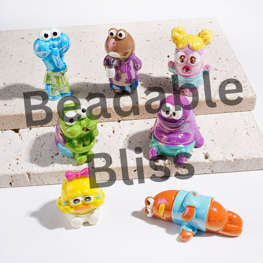 Acrylic Beads Bromidic Funny Fish Series in Yellow Sponge Baby Passerby Characters, UV Finish, Random Mix