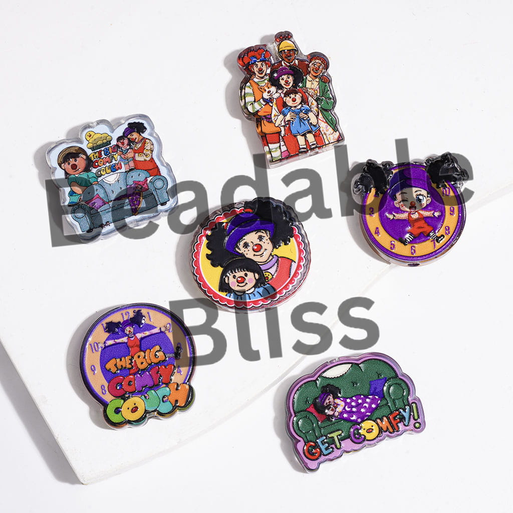 Semi-Clear Big Comfortable Sofa Character Clown Series Acrylic Beads, Canadian Pre-School TV Series, Random Mix