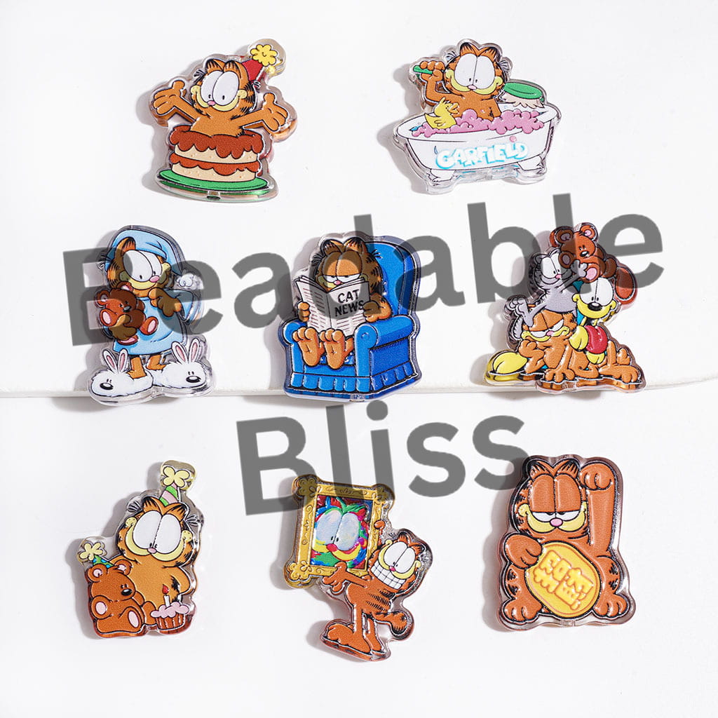 Semi-Clear Lazy Cat Character Series Acrylic Beads, Random Mix