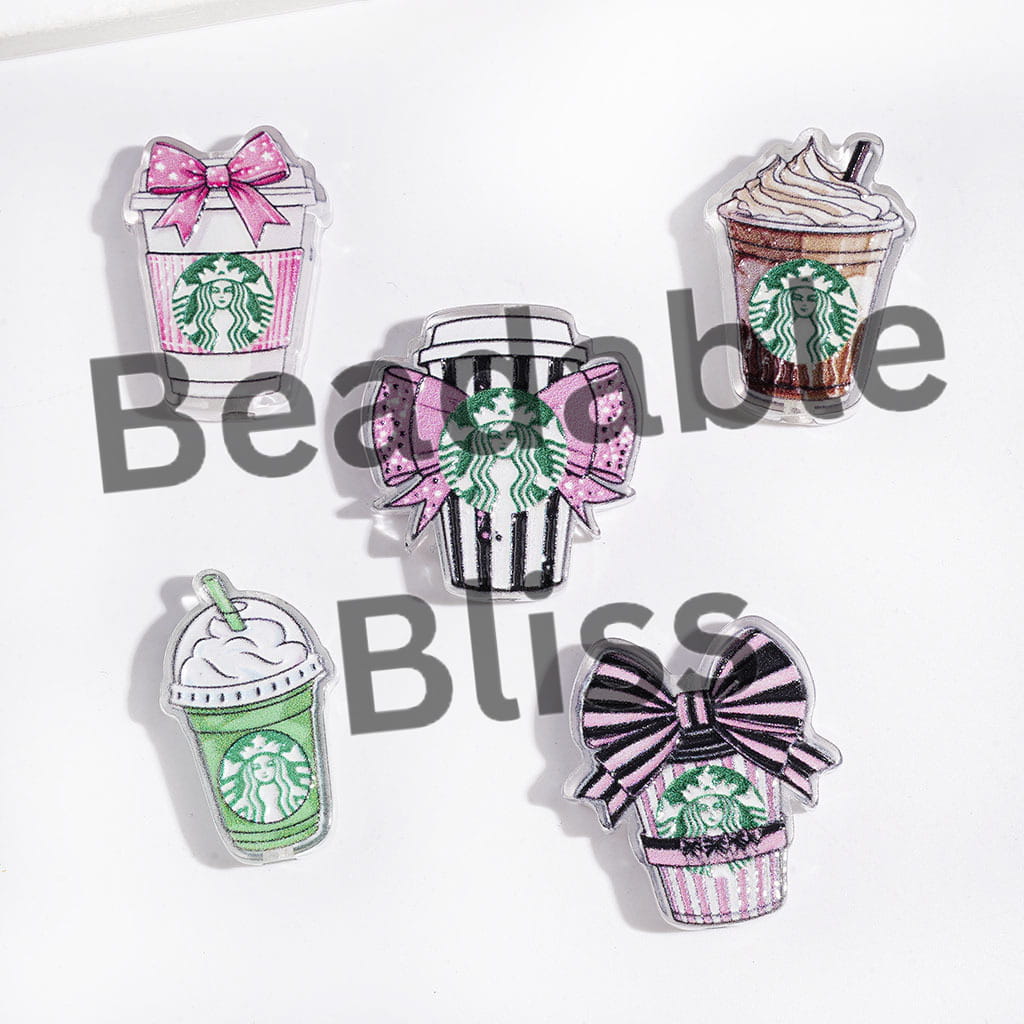 Green Style Coffee Cup with Siren Pattern Acrylic Beads, Random Mix