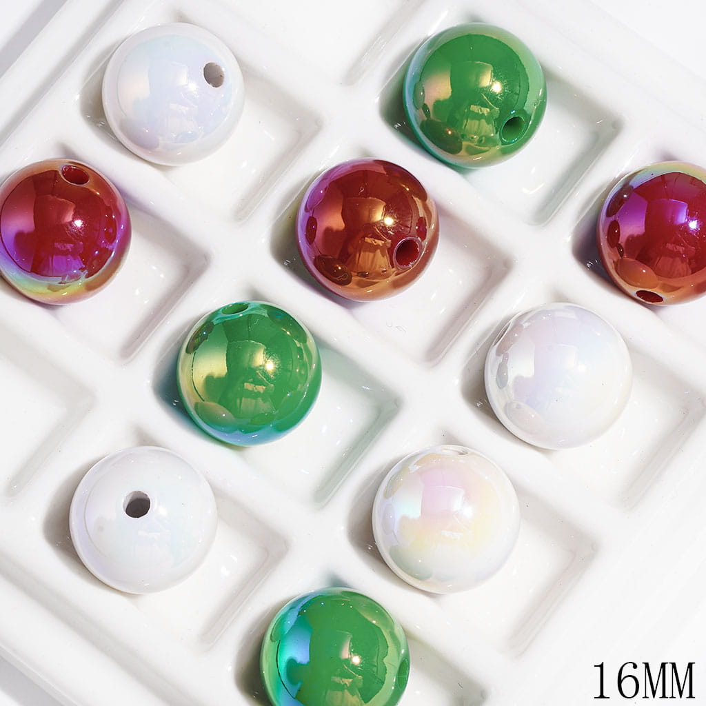 16MM - UV Finish Christmas Theme Acrylic Beads for DIY Bracelets Ornaments, Red & Green & White, Random Mix
