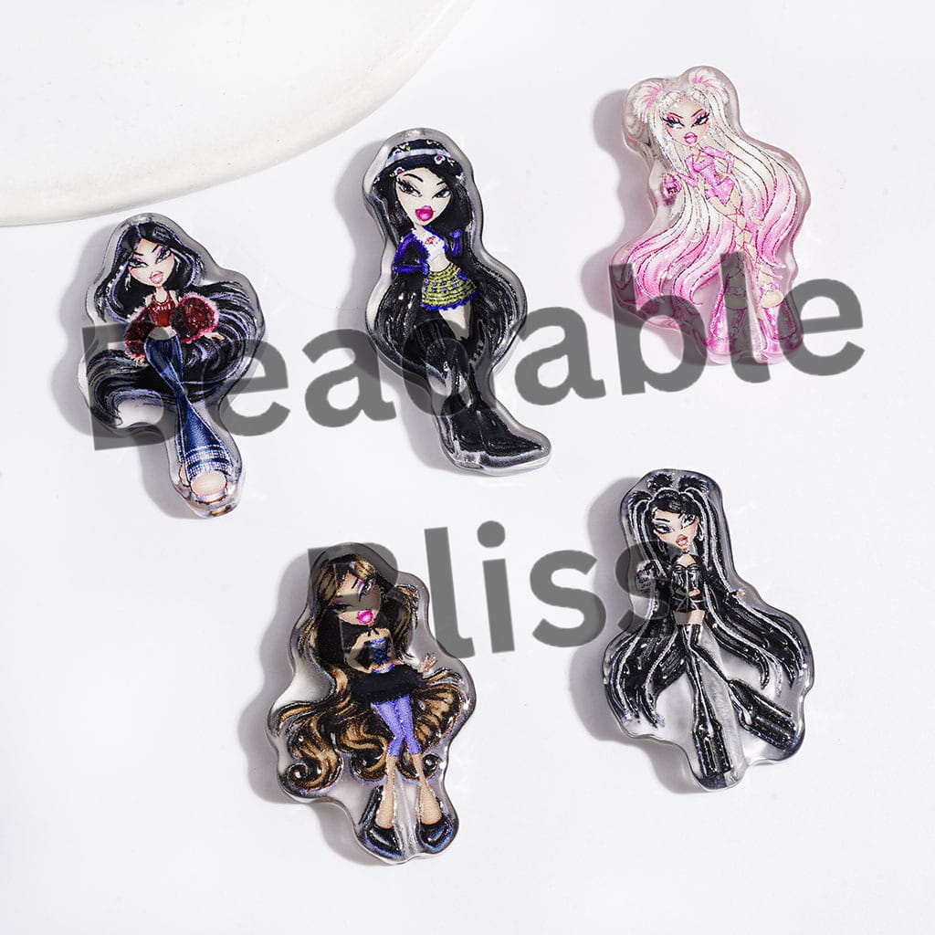 Semi-Clear Acrylic Beads Gothic Doll in Fashionable Dressing Style, Random Mix