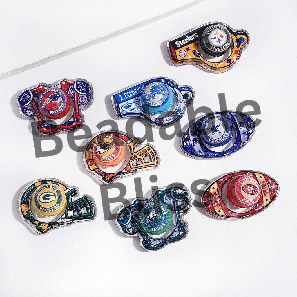 Hollowed American Football Team and Round Beads Acrylic Beads, Semi-Clear, Random Mix