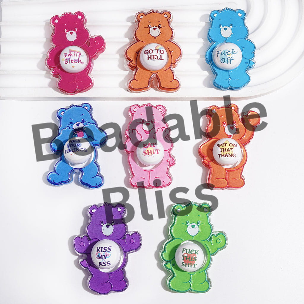 Hollowed Rainbow Bear and Round Beads Acrylic Beads, Semi-Clear, Random Mix