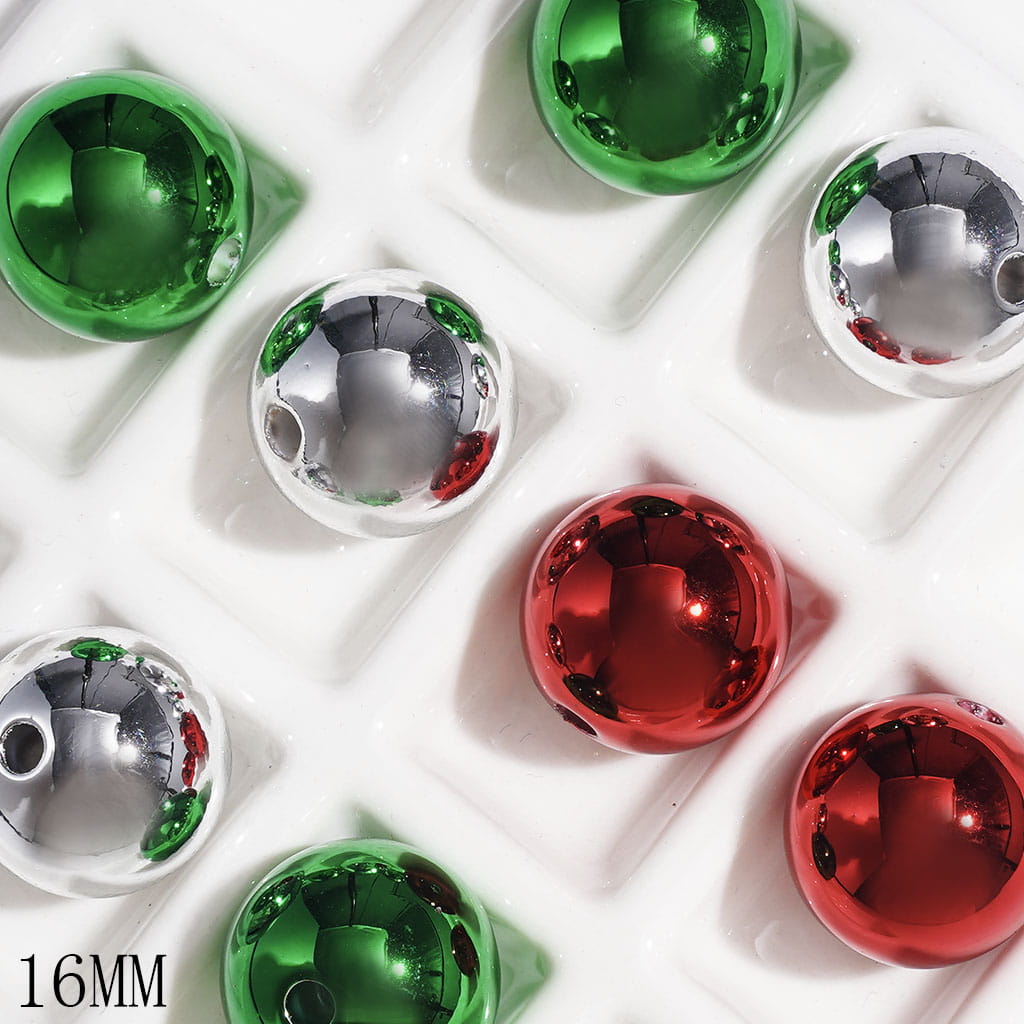Christmas Theme Acrylic Beads for DIY Bracelets Ornaments, Metallic Finish, 16MM Multi-Color Random Mix
