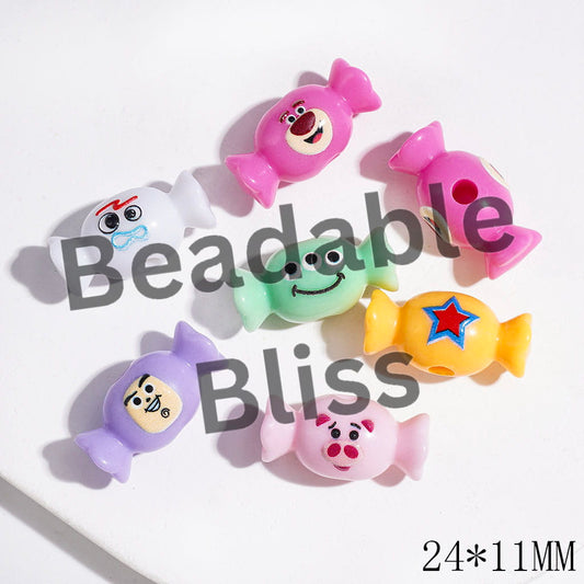 Acrylic Beads Candy Design in Toy Adventure Theme, 24*11MM Multi-Color Random Mix