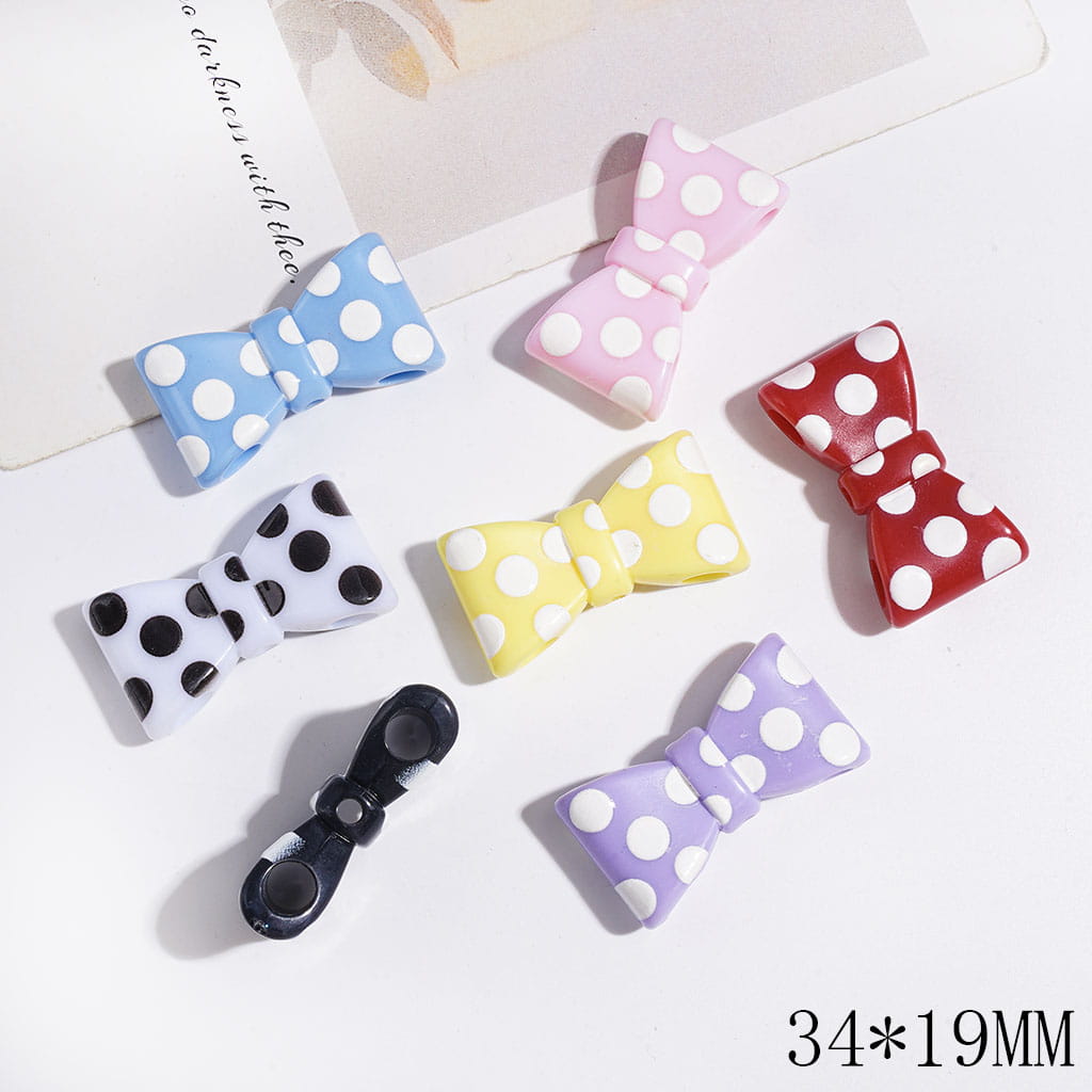 Acrylic Beads Bowtie with Polka Dots, Double Holes, 34*19MM Mulit-Color Random Mix