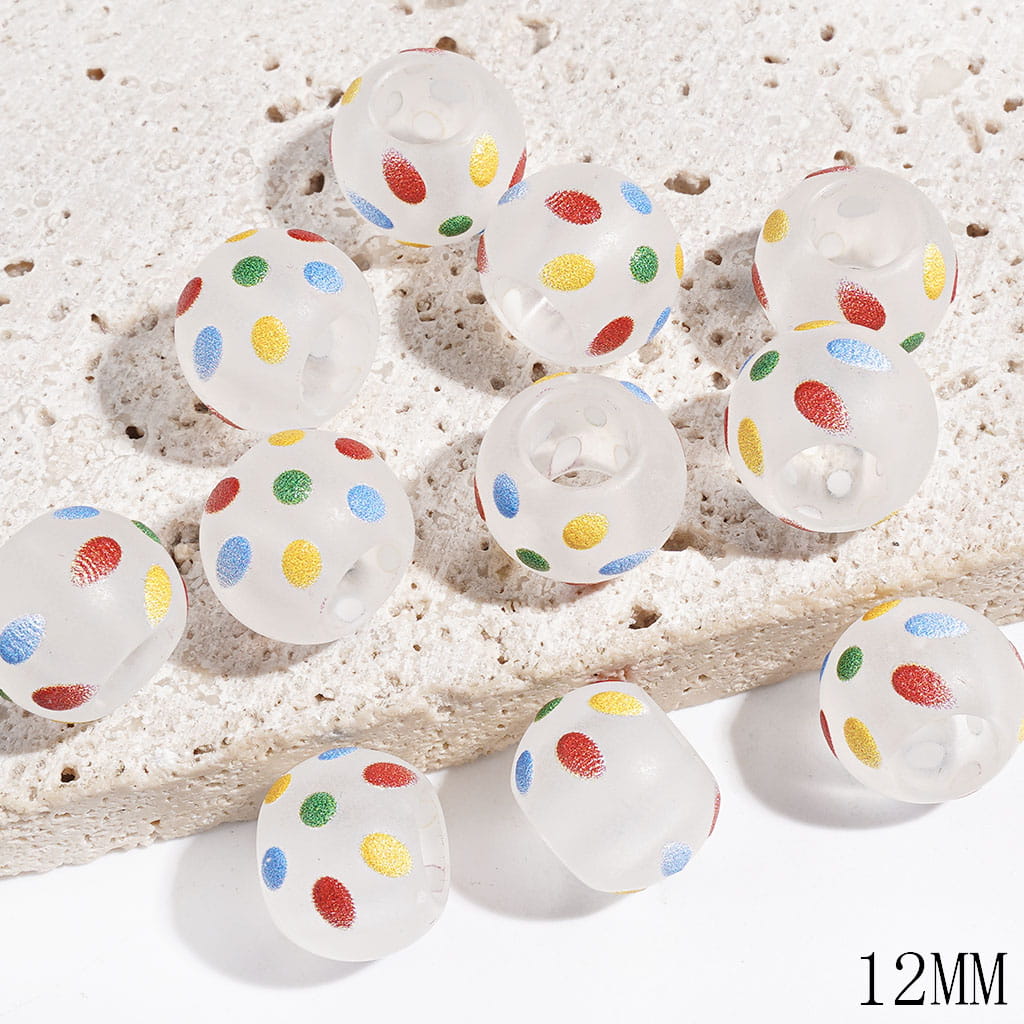 Matte Acrylic Beads with Various Colors Spots, 12MM, Large Hole Beads (The Hole Diameter is Around 6MM)