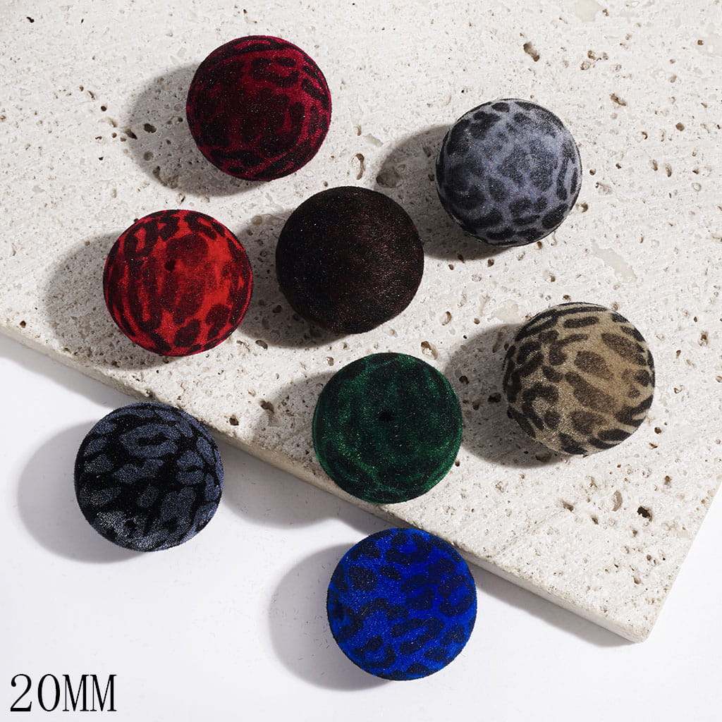Flocked Fluffy Jaguar Print Acrylic Beads for Bracelets, 20MM, Dark Colors Series, Random Mix