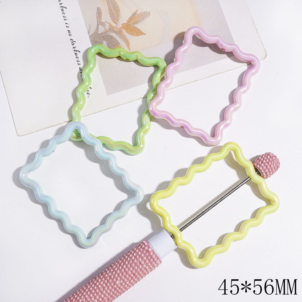 UV Coating Hollowed Wavy Rectangle Biscuit Frame Acrylic Beads, 45*56MM, Multi-Color, Random Mix