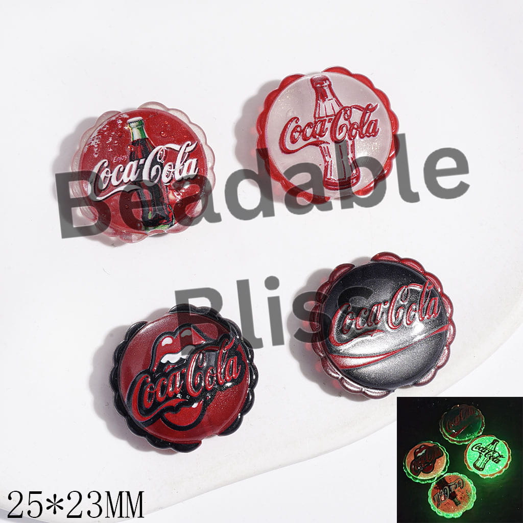 Luminous and Cat Eye Style Acrylic Beads with Wavy Edge and Glitter, Soda Drink Series, 25*23MM, Random Mix