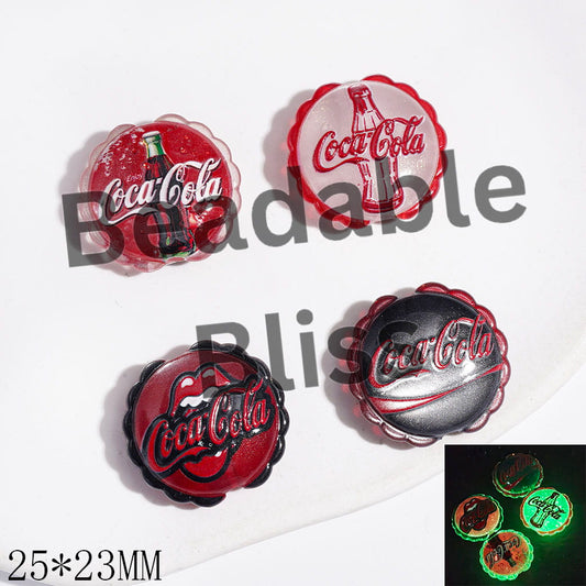 Luminous and Cat Eye Style Acrylic Beads with Wavy Edge and Glitter, Soda Drink Series, 25*23MM, Random Mix