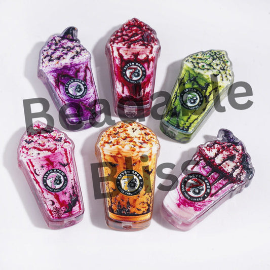 Halloween Theme "Seven B" Coffee in Fruit Cream Top Cup Acrylic Beads, Random Mix