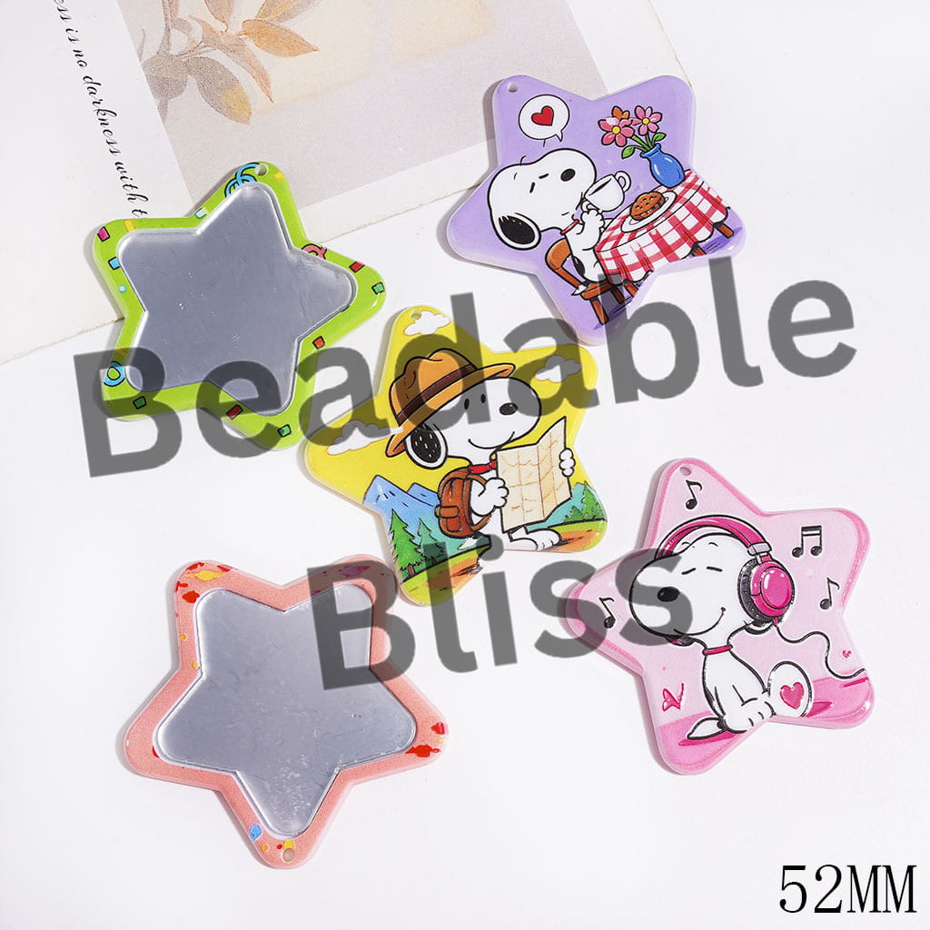 Star with Beagle Dog Character Acrylic Mirror, DIY Acrylic Pendants for Bag or Items, 52MM, Random Mix