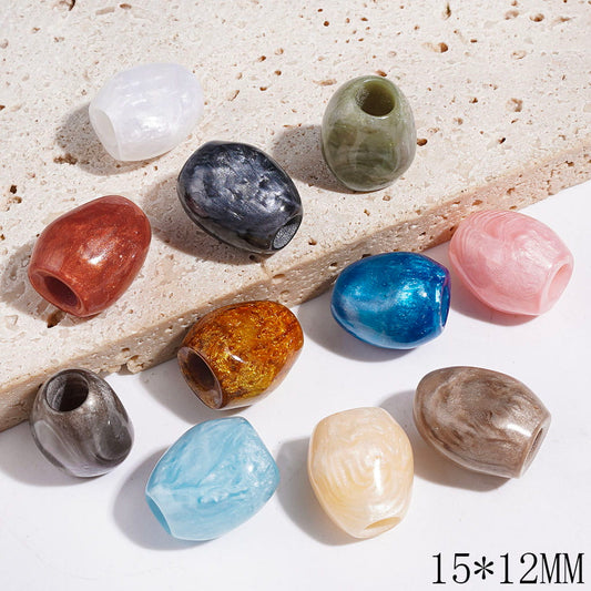 Artistic Style Acrylic Beads with Abstract Cloud and Glitter, Big Hole Beads, 15*12MM, Multi-Color, Random Mix (The Hole Diameter is 5MM)