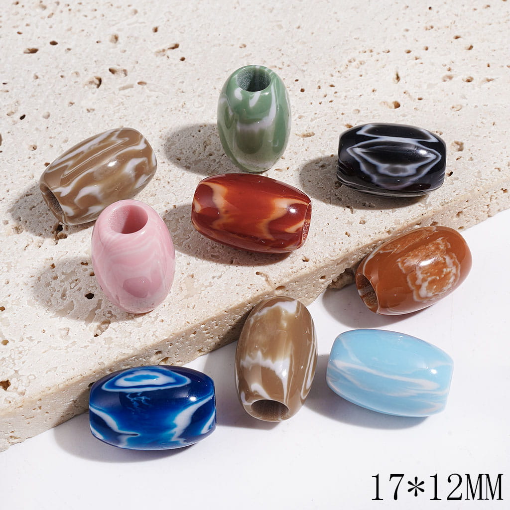 Acrylic Barrel Beads with White Texture, Large Hole Beads, 17*12MM, Multi-Color, Random Mix (The Hole Diameter is 5.5MM)