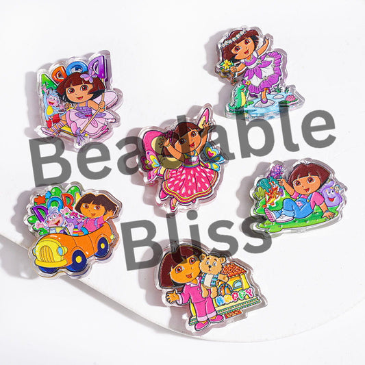 Smart Explorer Character Acrylic Beads, Semi-Clear, Random Mix