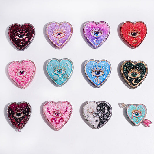 Evil Eye Acrylic Beads, Flat Heart Shape, Semi-Clear, Random Mix