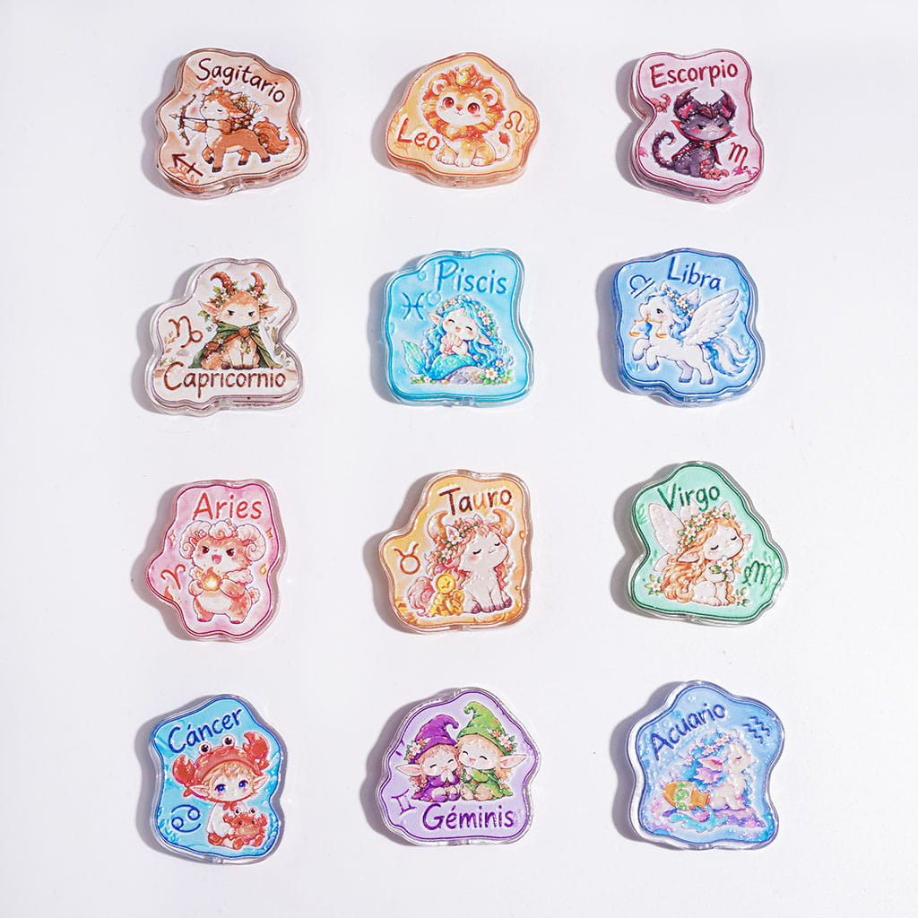 Semi-Clear Twelve Constellations Series Acrylic Beads, Random Mix