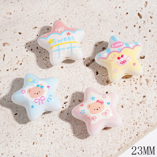 Star with Bear and Bowtie Patterns Acrylic Beads, 23MM, Random Mix