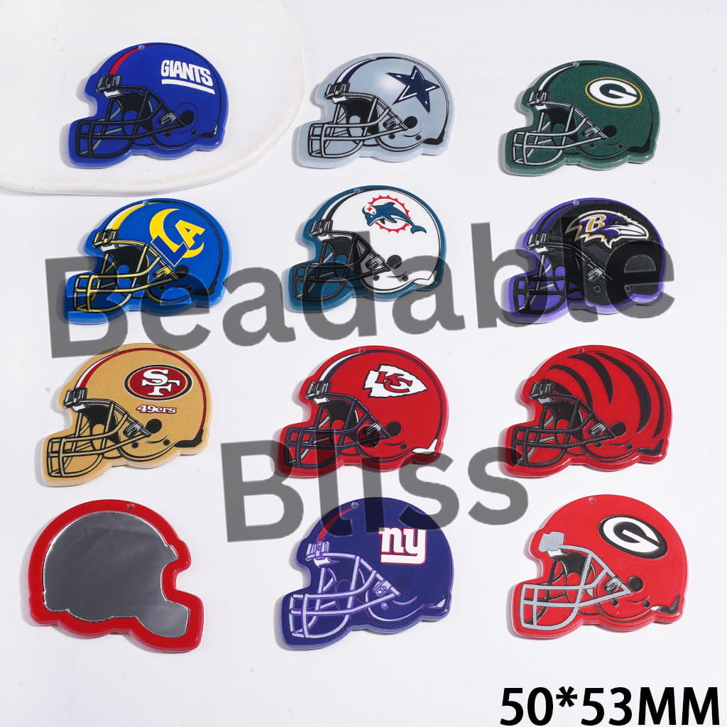 Acrylic Pendants Helmet Mirror with American Football Team, 50*53MM Random Mix