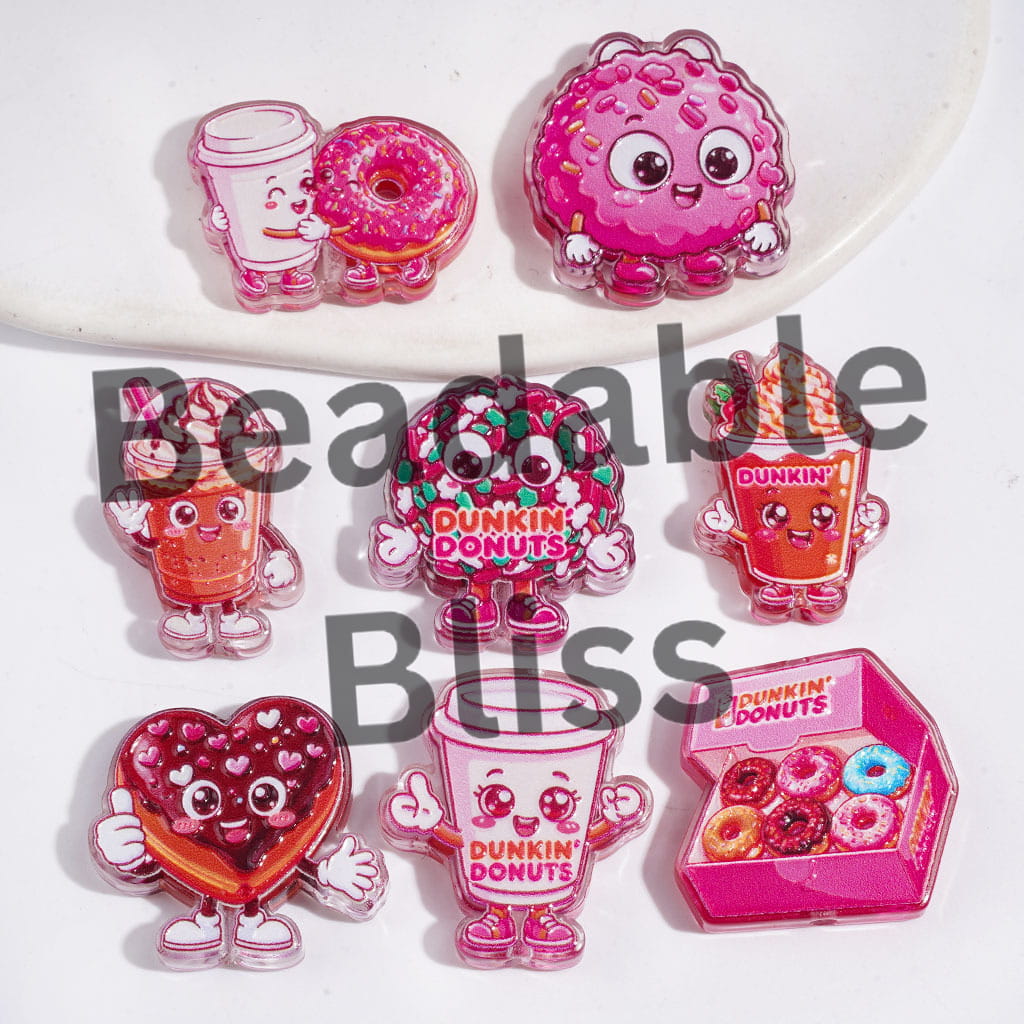Donut Milk Tea Dessert in Pink Series Acrylic Beads, Random Mix