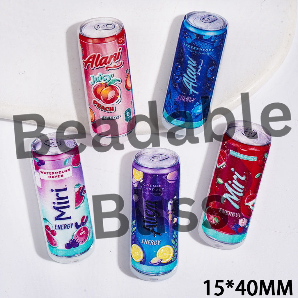 Energy Drink Can Series Acrylic Beads, 15*40MM Random Mix