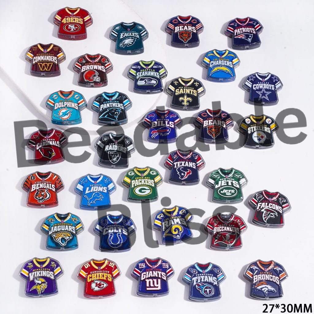 Semi-Clear Acrylic Beads American Football Team Jersey Series, 27*30MM Random Mix