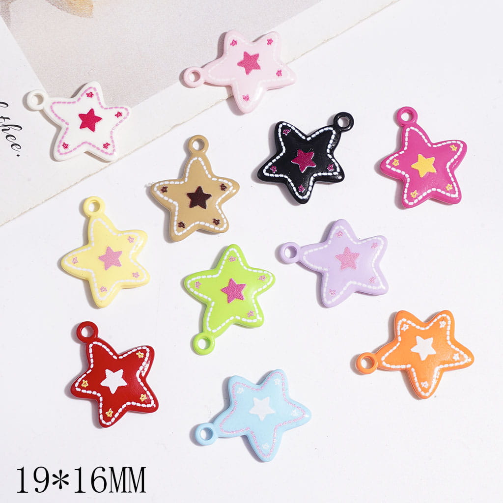 DIY Acrylic Pendants Star, Jewelry Accessories, 19*16MM, Multi-Color, Random Mix