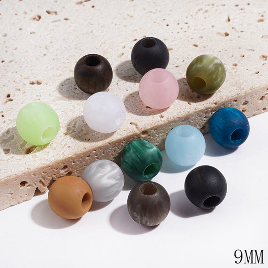 Matte Frosted Acrylic Beads for Bracelets and Waist Chains, 9MM, Big Hole Beads, Multi-Color, Random Mix (The Hole Diameter is 4MM)