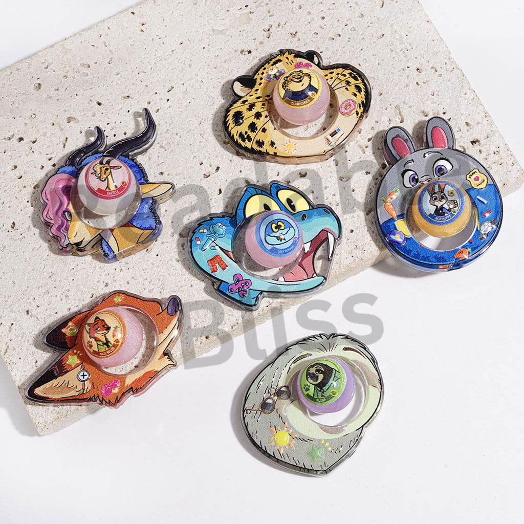 Crazy Animal City Characters Series Acrylic Beads, Hollowed Animal Head and Round Beads with Glitter, Random Mix (1 Set=2 Pieces)