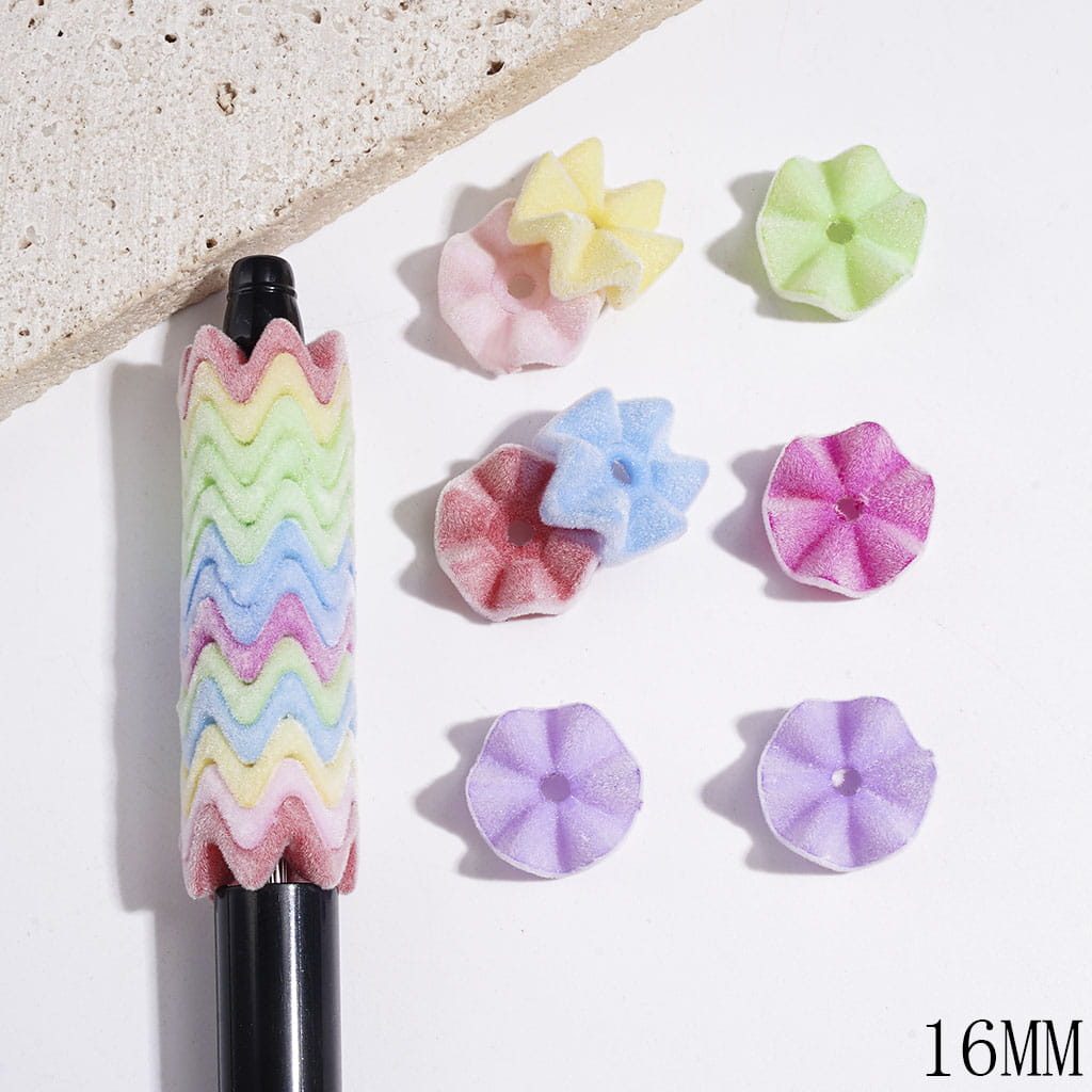 Flocked Fluffy Wavy Shaped Lotus Leaf in Jenga Style Acrylic Spacer Beads, 16MM, Multi-Color, Random Mix